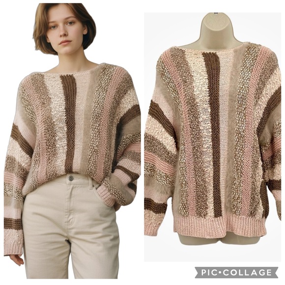 Beautiful Hand Knit Mohair Blend Sweater Women's Size Small/Med Pink Stripe NEW - Picture 1 of 8